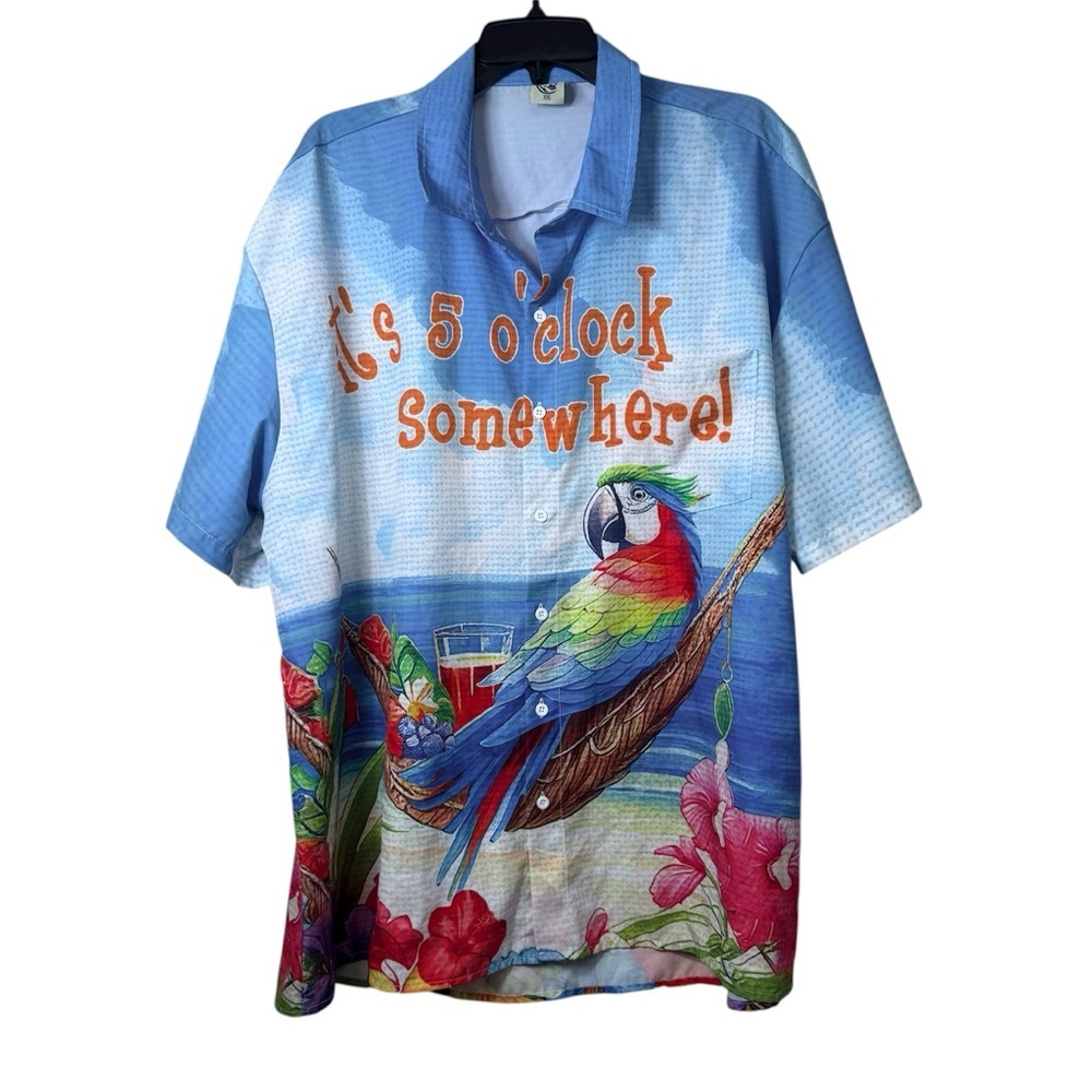 Hardaddy Tropical Parrot Print Men's Casual Shirt